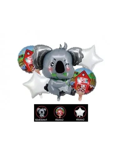 Koala Mylar Balloons and Jungle Animals Set – 5 Pieces